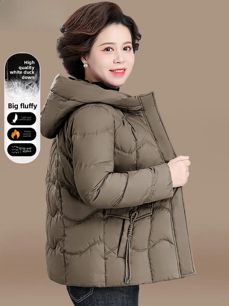 

Winter ort White Du down Jaet Women's Faion Sli Polyester Blend Zipper Closure Hooded Coat for Middle-Aged And El...