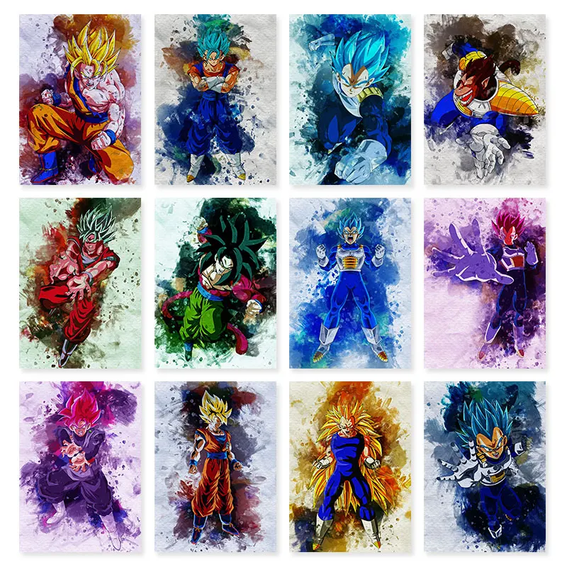 

Peripheral Anime Dragon Ball Z Canvas Painting Goku Vegeta Poster Cartoon Watercolour Decoration Wall Art Picture for Kids Gifts