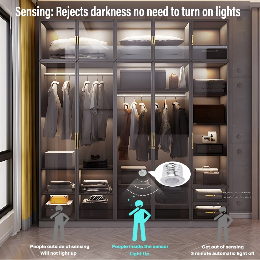 COB LED Strip 220v/110V Kitchen LED Under Cabinet for closet Light Wood Penetrable Touch Switch Motion sensing sensor