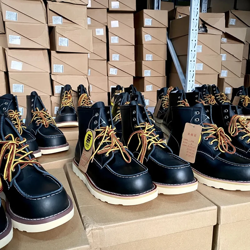 

High-Top Boots Men's Outdoor Autumn Winter Leather Shoes Wear-Resistant Laced round Toe Flat Rubber Outsole Casual Boots