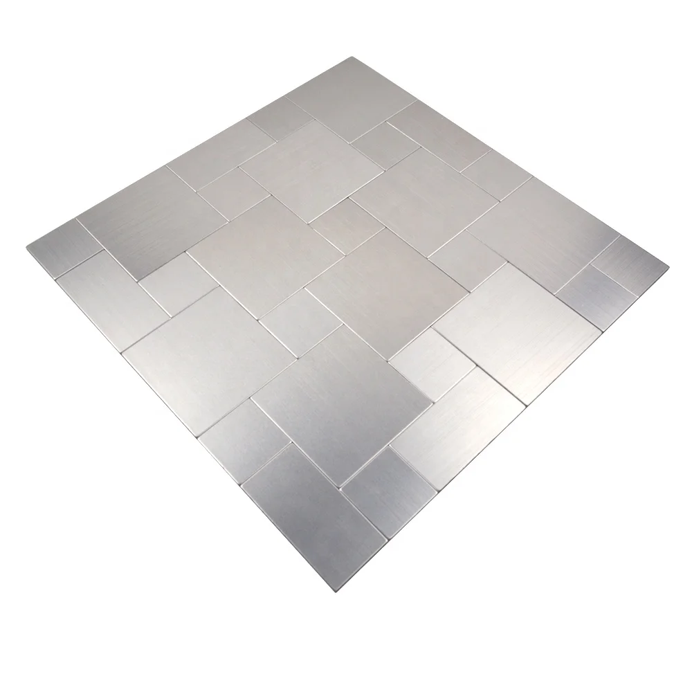 Art3d Puzzle Brush Silver Square Peel and Stick On Metal Steel Tile Backsplashes