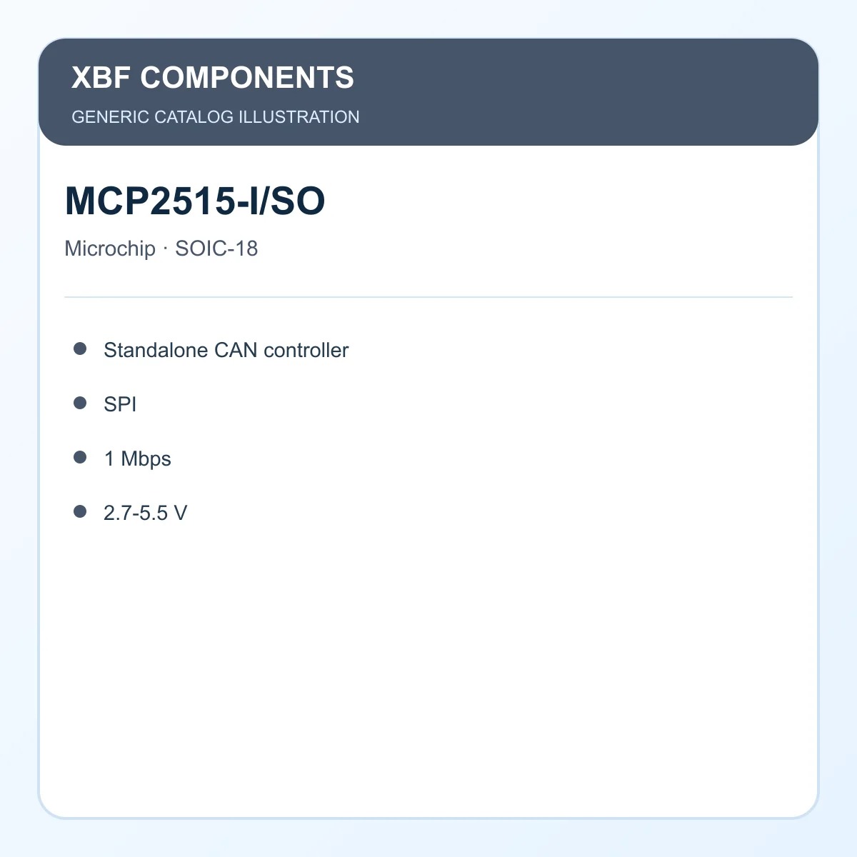 Microchip MCP2515-I/SO Electronic IC Standalone CAN controller, SPI, 1 Mbps, 2.7-5.5 V SOIC-18