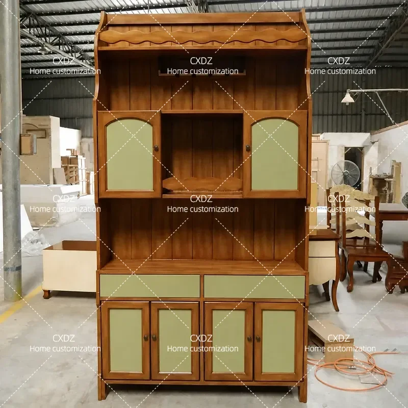 Mediterranean Side Cabinet Rustic Pastoral Painted Furniture Retro Wine Storage Cabinet Entryway Console Table