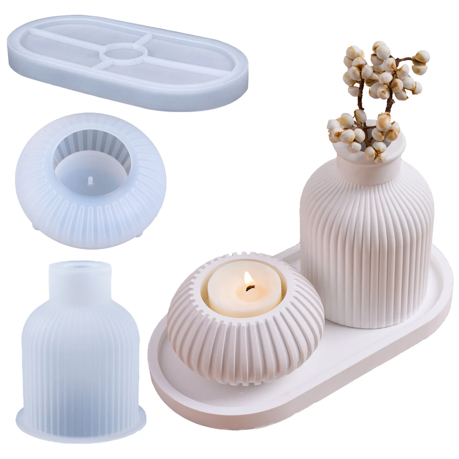 Moldes de silicona para manualidades, tarro de cera a rayas, conjunto de bandeja para jarrón, molde de Navidad, adorno de yeso de estilo europeo Simple, molde para hacer Halloween
