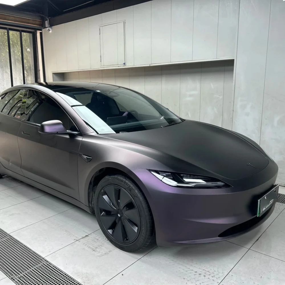 

DIY Matte Black Phantom Purple For Tesla Model 3 Highland 2024 2025 2026 Precut PPF Color Change Film PET Paint Protection Film