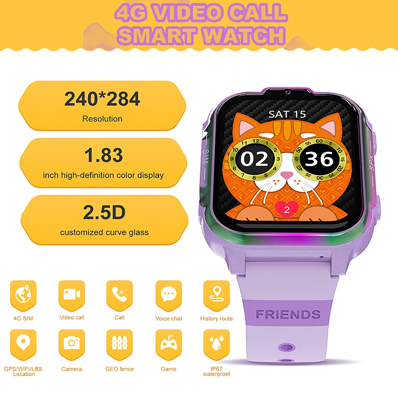 Nuovo 4G SIM Smart Watch per bambini GPS Visualizzazione della posizione della storia Videocamera per chiamate HD SOS Impermeabile LBS Tracker Orologio intelligente per bambini