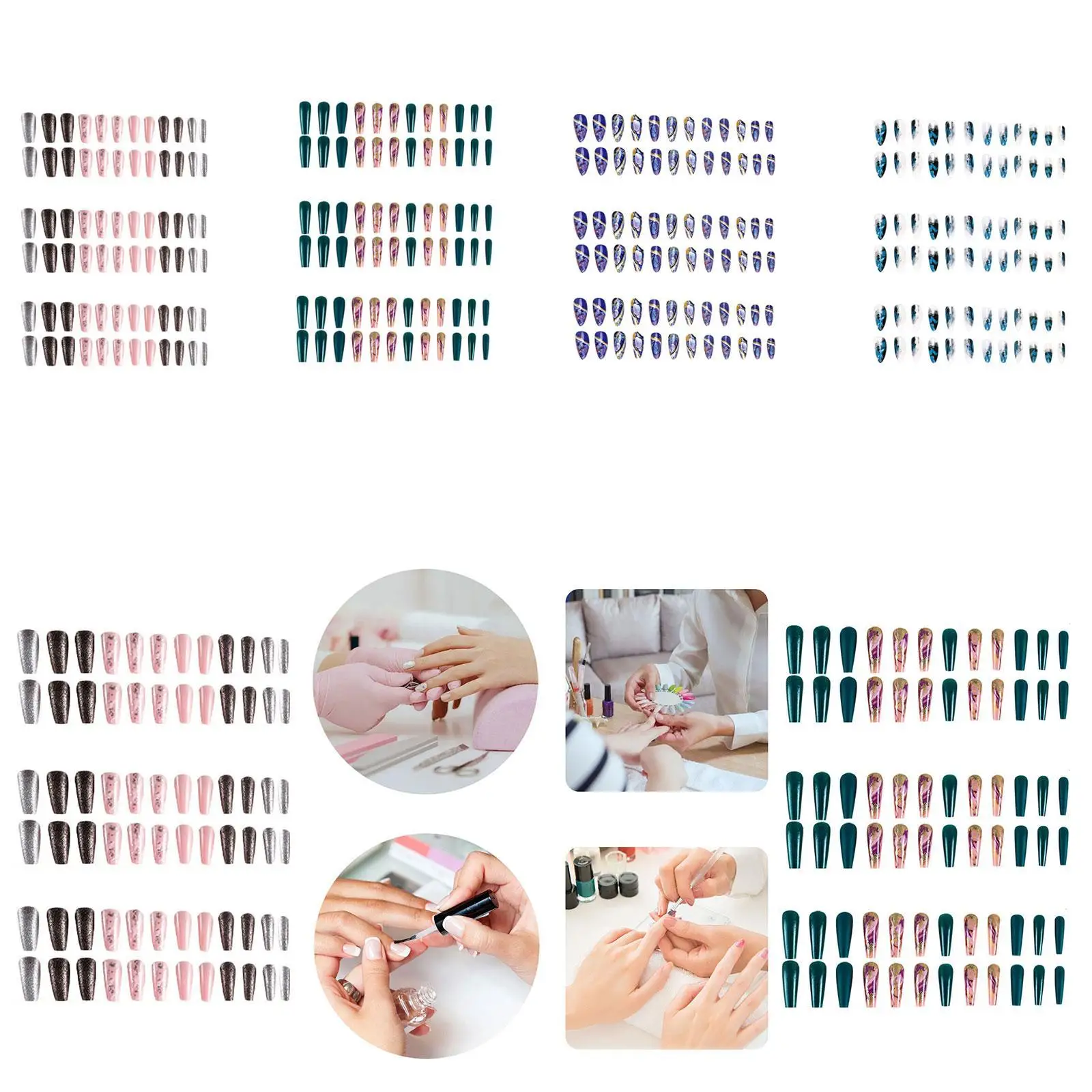 

72 Pieces Press on Nails Full Cover Nail Art Decoration False Nails Stick on Nails for Working Outdoor Dating Festival Daily