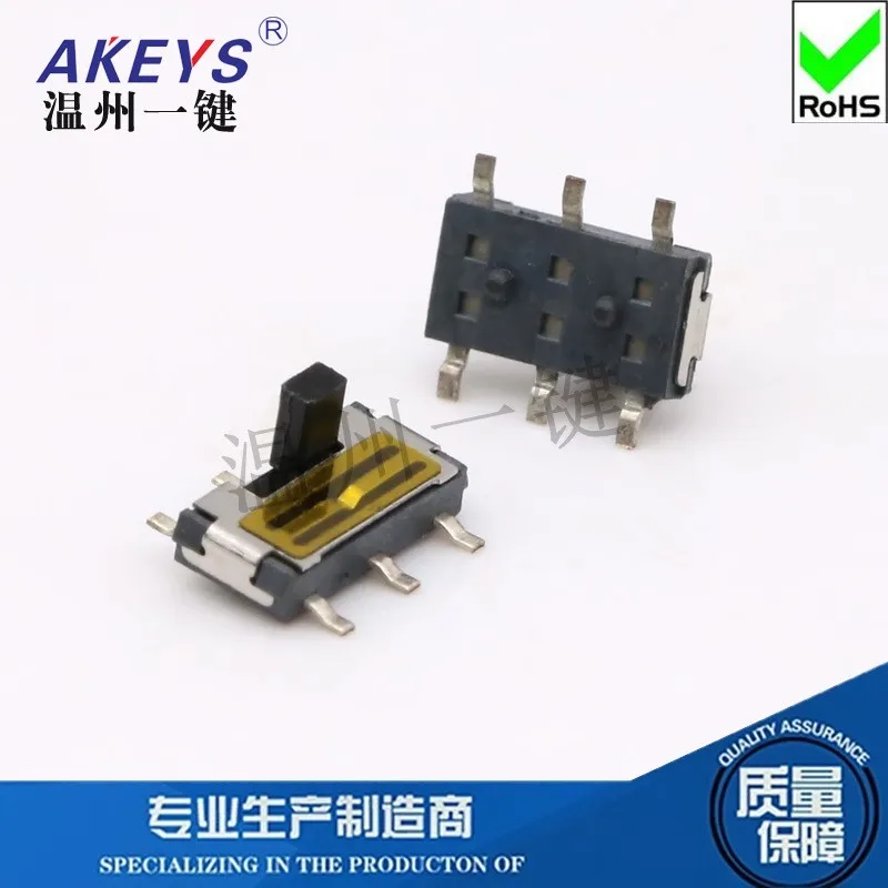 10pcs MST-22C02T  Toggle Switches  6-pin 2 files vertical patch  With column  card slot  Film  Black handle  slide