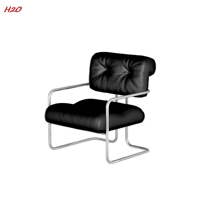 H2O Nordic Home Leisure Leather Dining Chair Medieval Cafe Creative Stainless Steel Chair Light Luxury Desk Backrest Stool