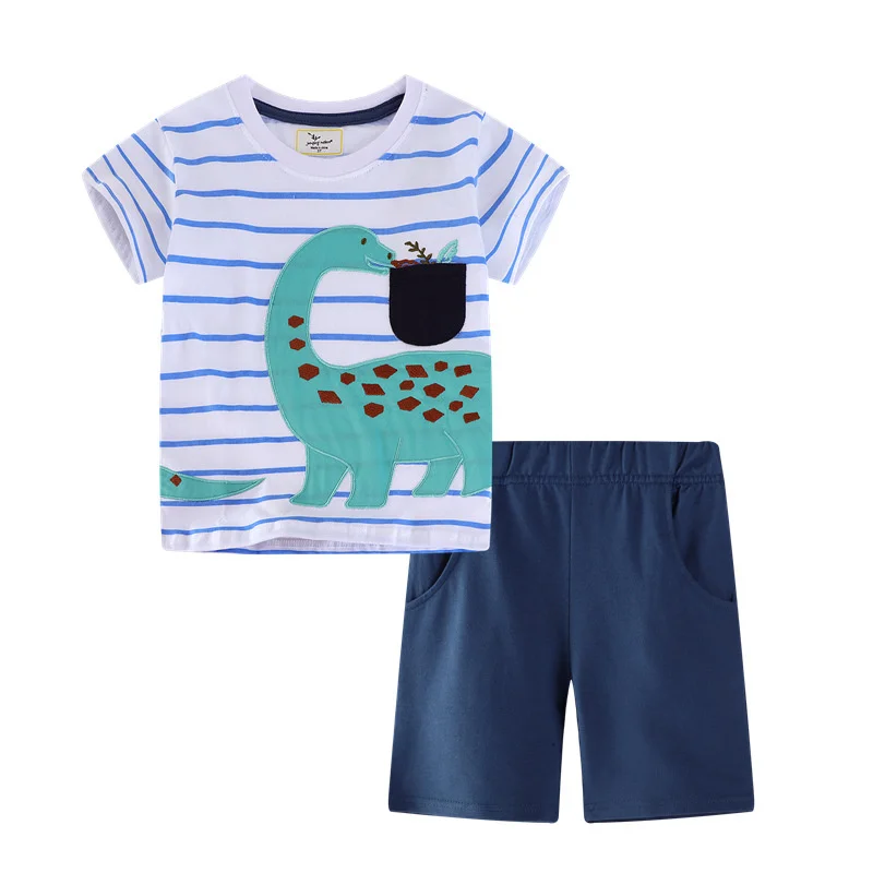 

Jumping Meters Applique Baby Clothing Sets Summer Dinosaurs Fashion Boys Girls Outfits Cotton Animals Print Hot Selling Suits