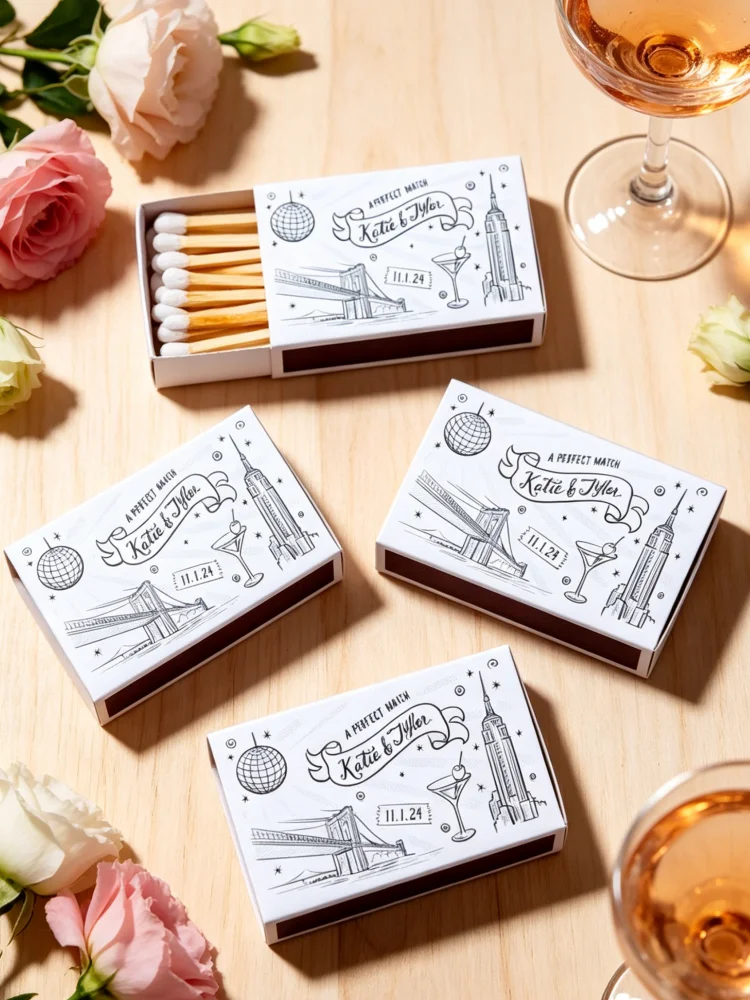 

Custom Doodle Hand-Drawn Design Match Boxes, Personalized Customizable Wedding Guest Favors, Artistic Keepsake Gifts