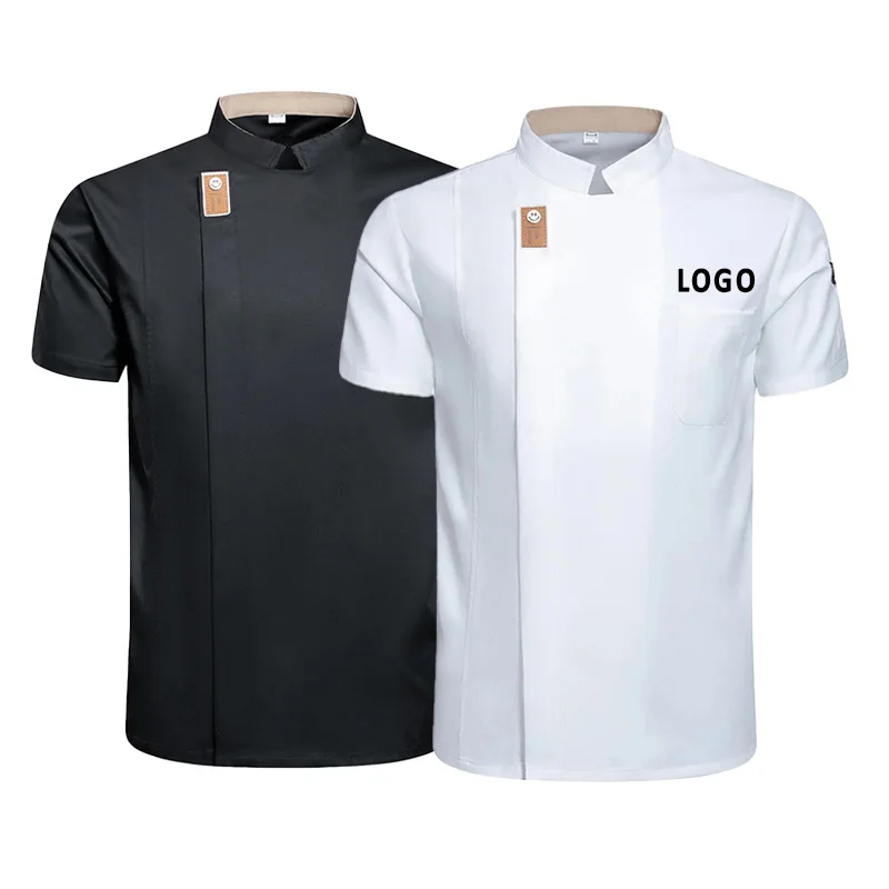 

Unisex Coat Summer Chef Jacket Short Sleeve Uniform Solid Color Cook Shirt Food Service Kitchen Costume Bakery Overalls Tops