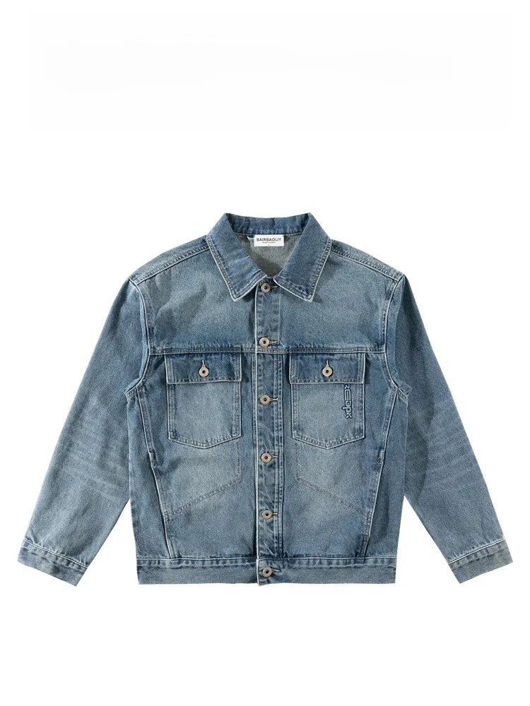 

BAIRBAOLIY Retro Denim Jaet Waed Casual Design Men's Top Faion Urban Sle Cotton Polyester Blend Breathable Long Sve