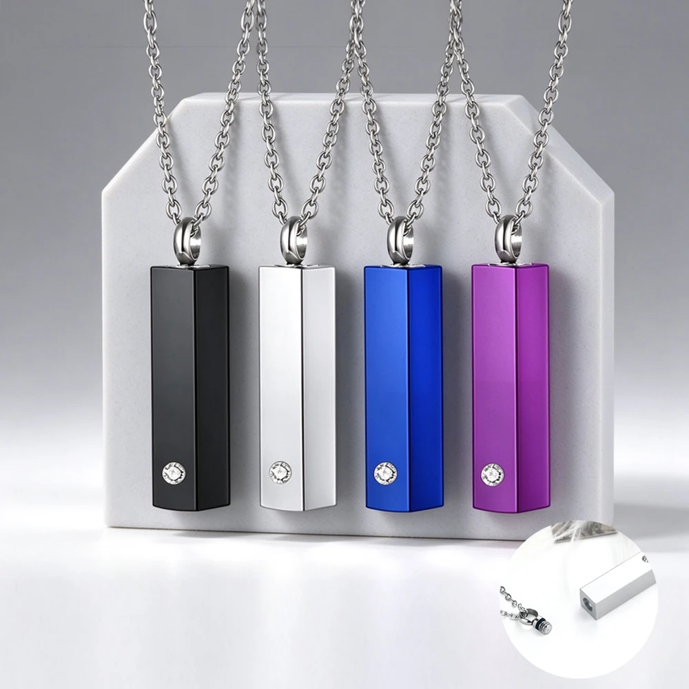 Square Urn Necklace for Ashes for Human Cremation Jewelry for Ashes Square Small BarKeepsake Pendant for Women Men Loved Ones