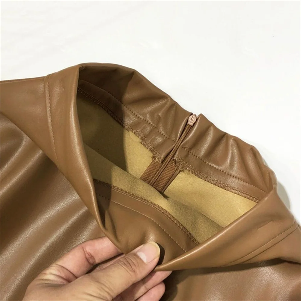 Womens PU Leather Midi Skirt Image 3