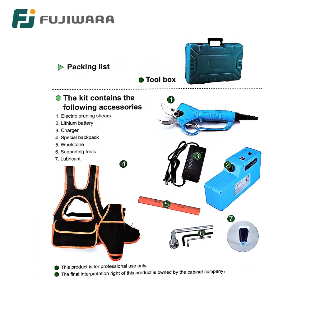 FUJIWARA 36V Lithium Pruning Shears Electric Branches Scissors 0-40mm High Branch Hedge 1.2-1.8m Trimmer Extension rod