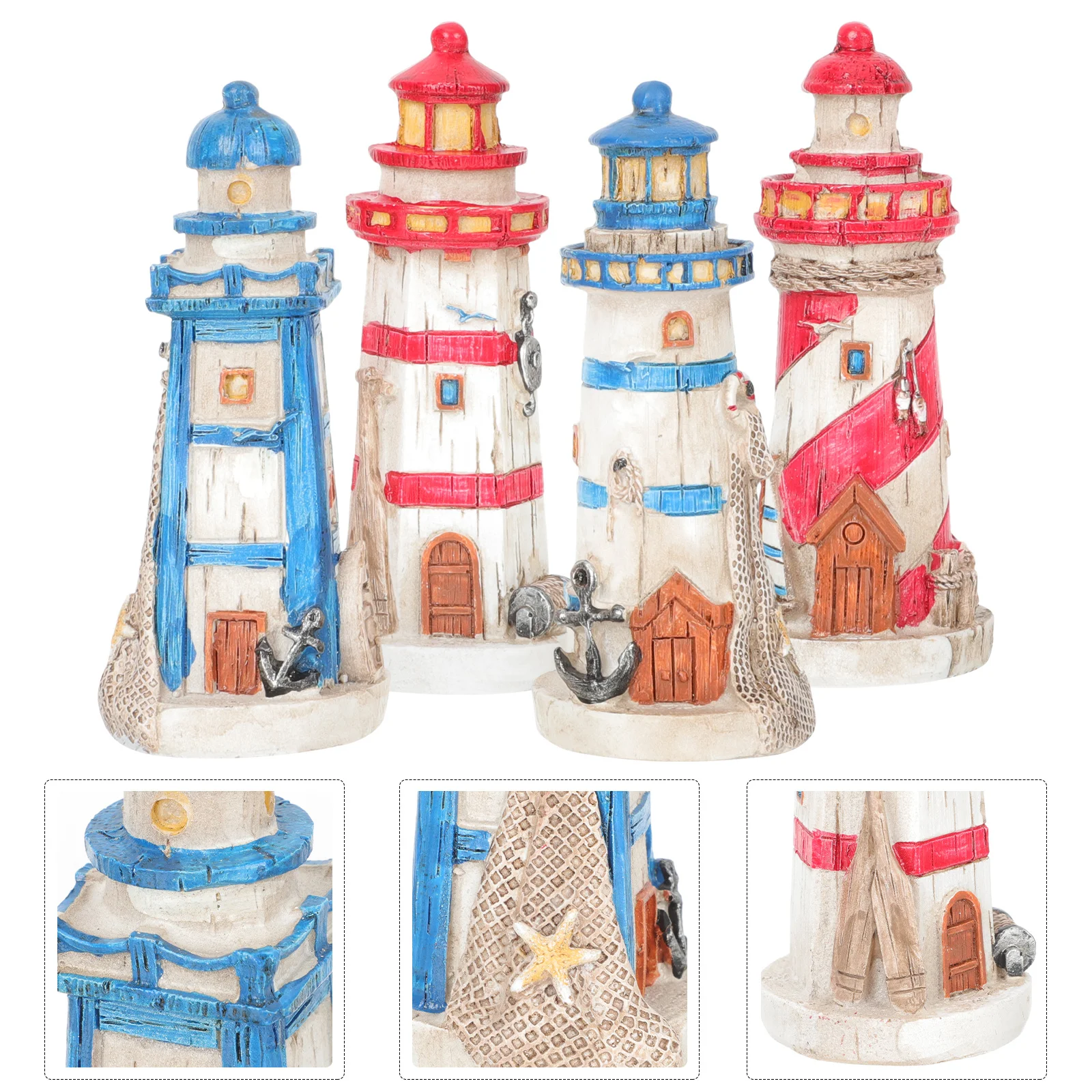 

4Pcs Lighthouse Decoration Resin Marine Craft Unique Nautical Design for Aquarium Tabletop Room and Ocean Theme Decor