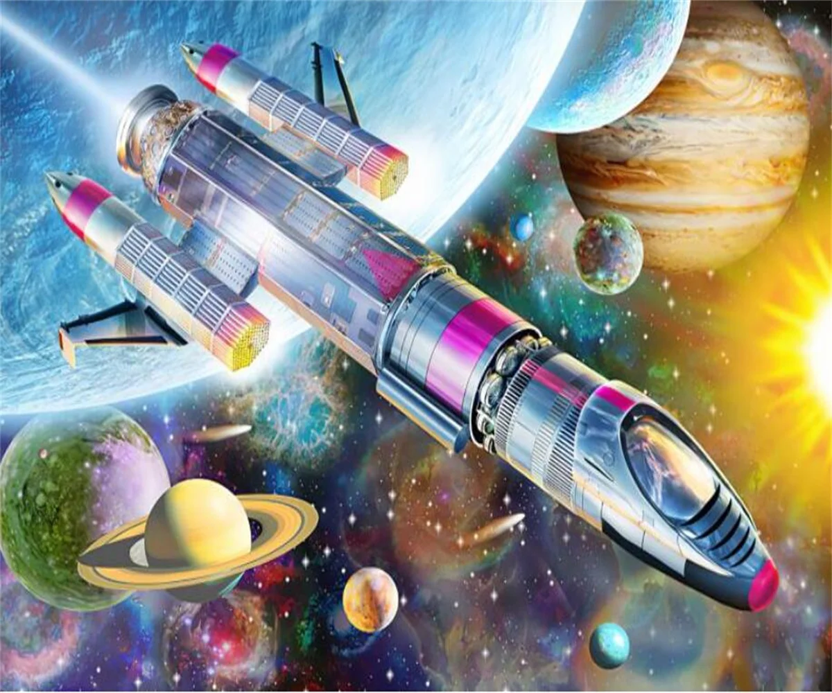 Cartoon wallpaper Modern hand-painted cartoon rocket children's room mural background wall decoration 3d wallpaper