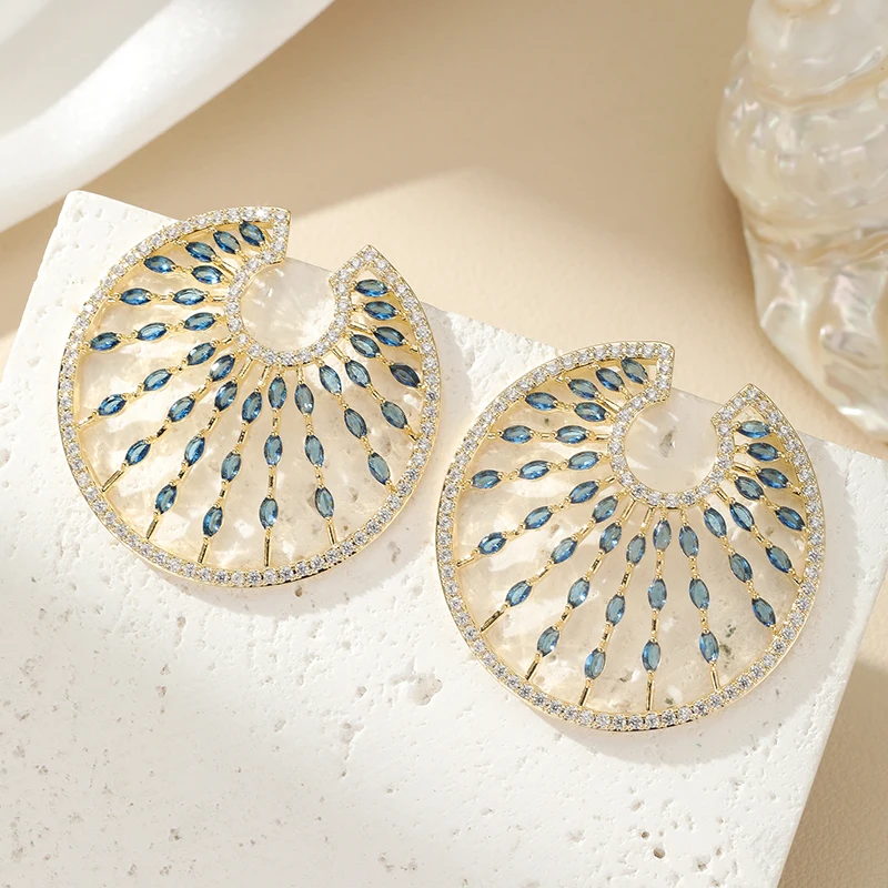 

Новые сверкающие красочные серьги SENYU с цирконием в стиле веера, женские элегантные большие серьги C для вечеринки, ювелирные изделия высокого качества для свадьбы