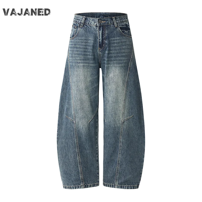 

VAJANED 2026 Autumn Brand New American Retro Baggy Men's Jeans Splicing Straight Loose Cityboy High Street Denim Wide Leg Pants