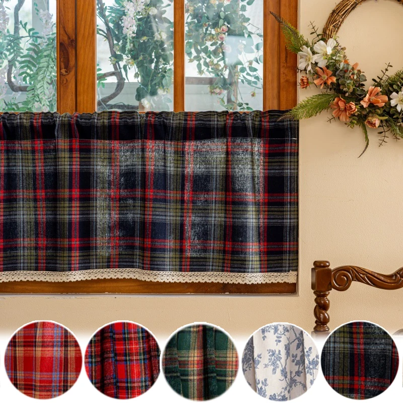 

Christmas Plaid Window Valances Red Black Farmhouse Style Rod Pocket Curtains for Kitchen Living Room Christmas Holiday Decor