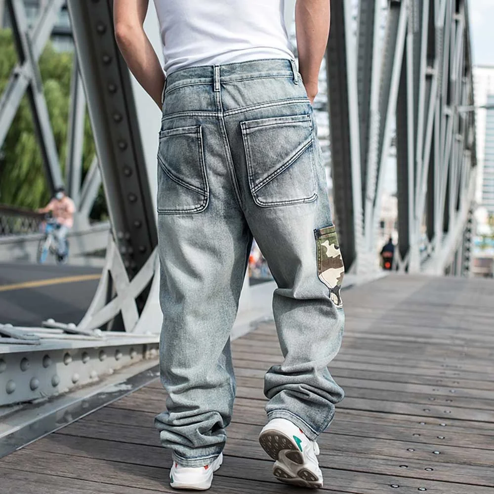 Fashion Camouflage Patch Pocket Hiphop Jeans Men Casual Denim Cargo Pants Harem Trousers Loose Baggy Streetwear Clothing