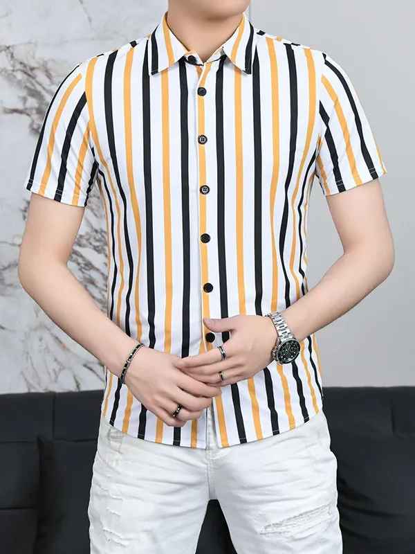 

Slim Fit ort Sve Striped Busin Casual irt for Men Breathable Summer Faionable irt Casual Sle Printed Pattern