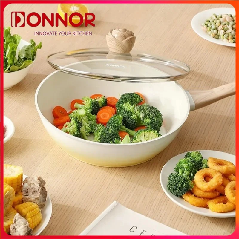Sartenes para tortilla DONNOR con tapa, sartén antiadherente, sartén para huevos, sartén de cerámica esmaltada, mango resistente al calor, sartén de Chef para inducción