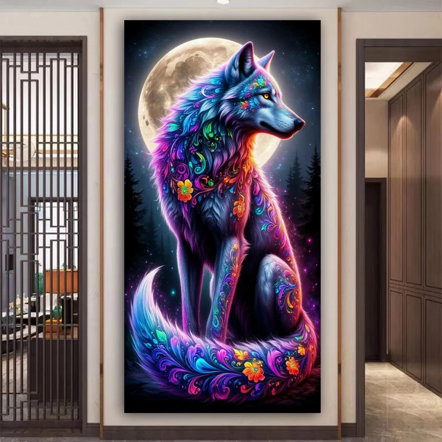 

Colorful Wolf Picture Large Size Diy Diamond Art For Adults Painting 2026 Wild Animals Full Mosaic Embroidery Kits Wall Decor