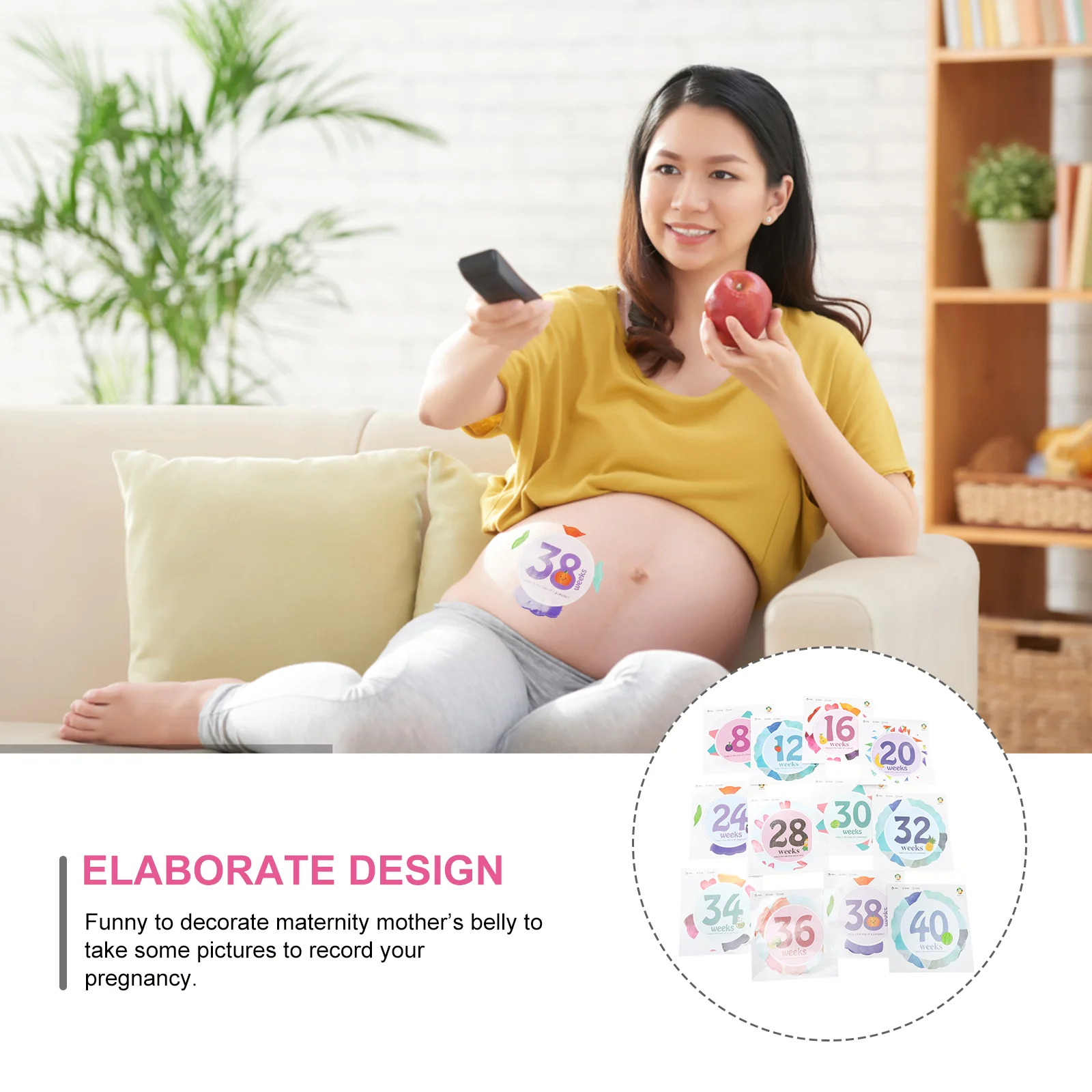 12pcs Pregnancy Weekly Belly Growth Stickers Pregnant Memory Photo Props Belly Stickers Women Belly Stickers