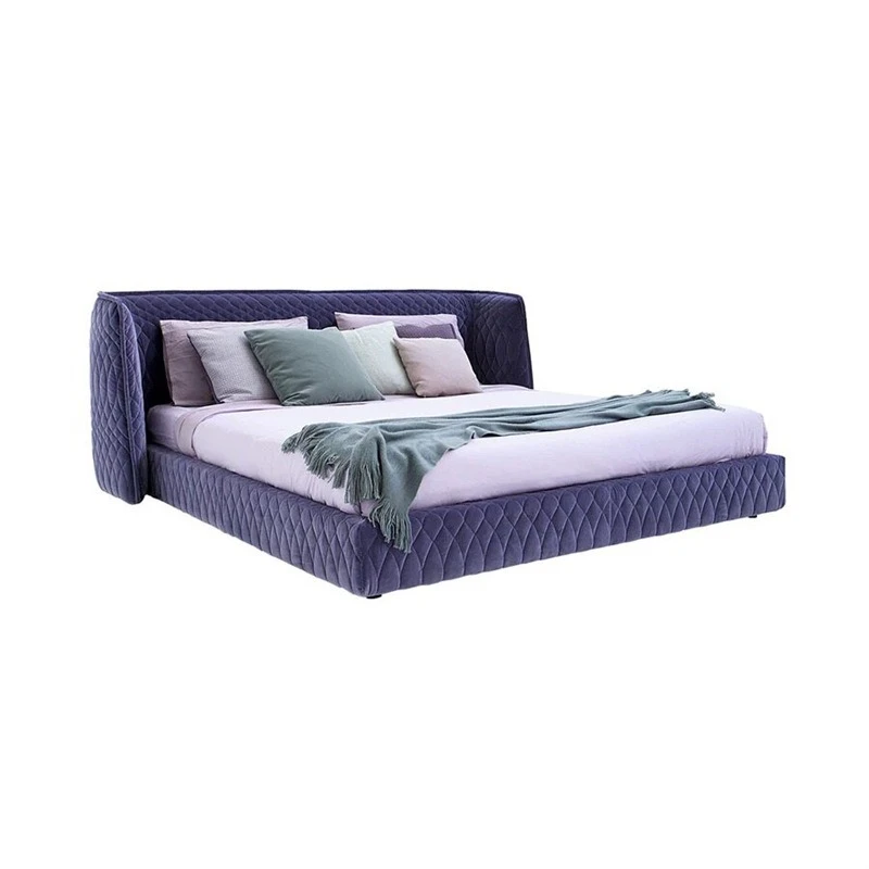 Light luxury velvet bed, modern minimalist designer bed