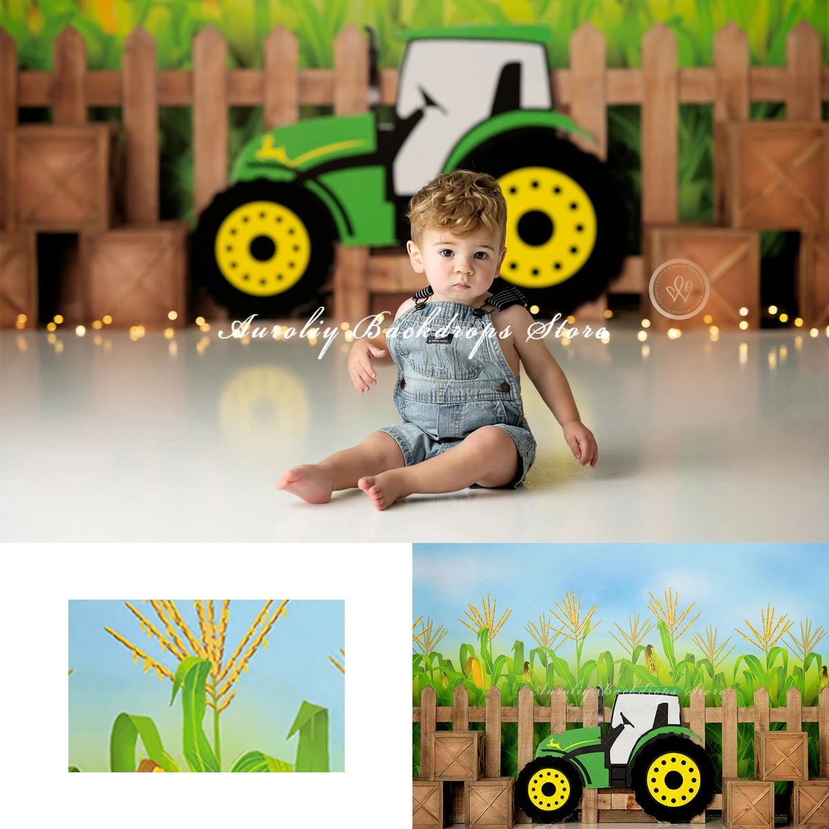 Farm Fresh Backgrounds Cake Smash Adult Family Photography Props Child Baby Decors Wheat Field Tractor Photo Studio Backdrops