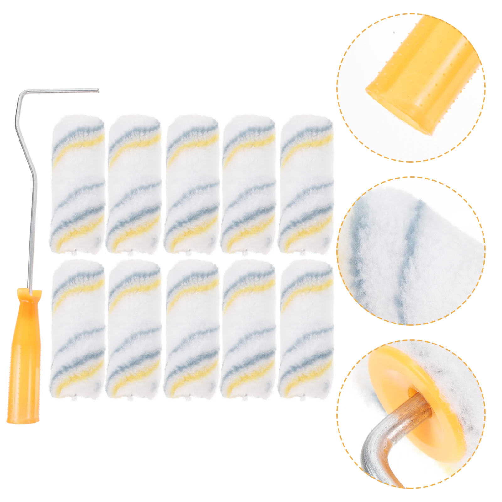

21pcs Mini Paint Roller Brush Set 32Cm Handle Wall Painting Tool For Doors Baseboards Small Projects Durable Yellow Grey Roller