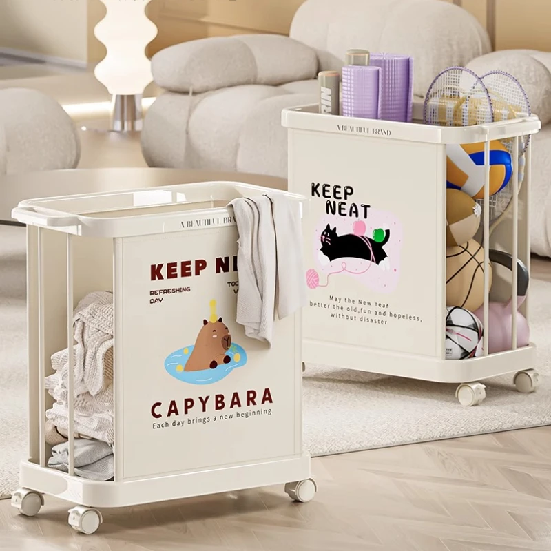 ‌ سلة سلة غسيل كريمية أنيقة، صندوق تخزين كبير للحمام، فتحة واسعة وعجلات ناعمة، منظم قماش متين للمنزل