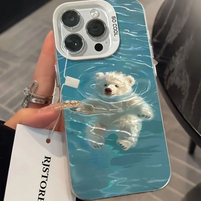 Funny Cute Swimming Polar Bear Phone Case for Infinix Hot 8 9 10 12 20 30 30i Play Smart 6 7 8 Plus Spark 20 10 Pro NOTE40 Cover