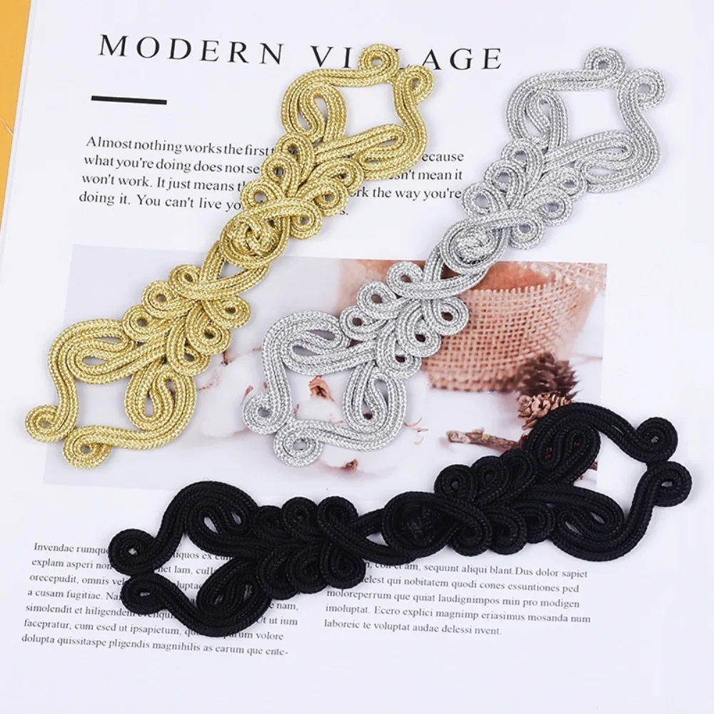 Golden Silk Chinese Frog Buttons Fastener Type Knot Style Chinese Knot Buttons Handmade Flower Fastener Button Cheongsam Making