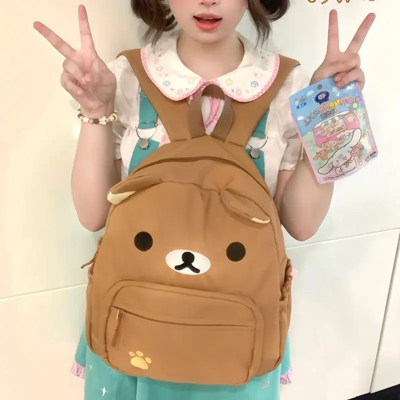 Lovely cartoon brown bear backpacks women girls wateproof nylon stitch schoolbag large book bag