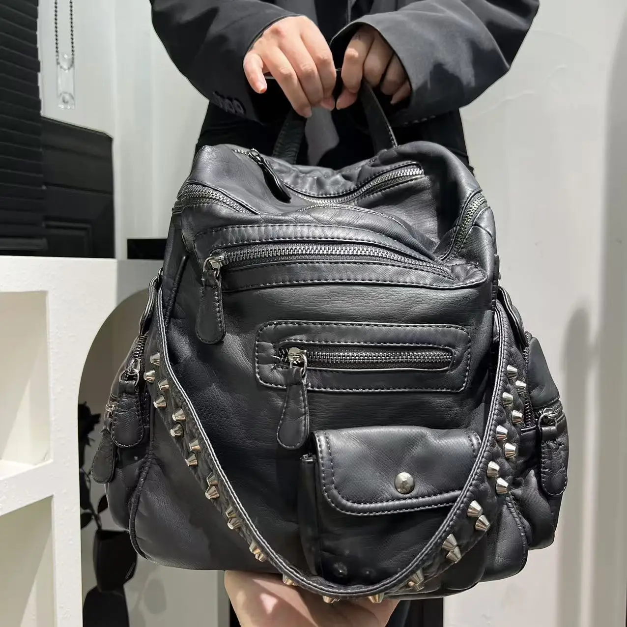 Diesel Women Nylon Backpack Black Y2K Archive Bag