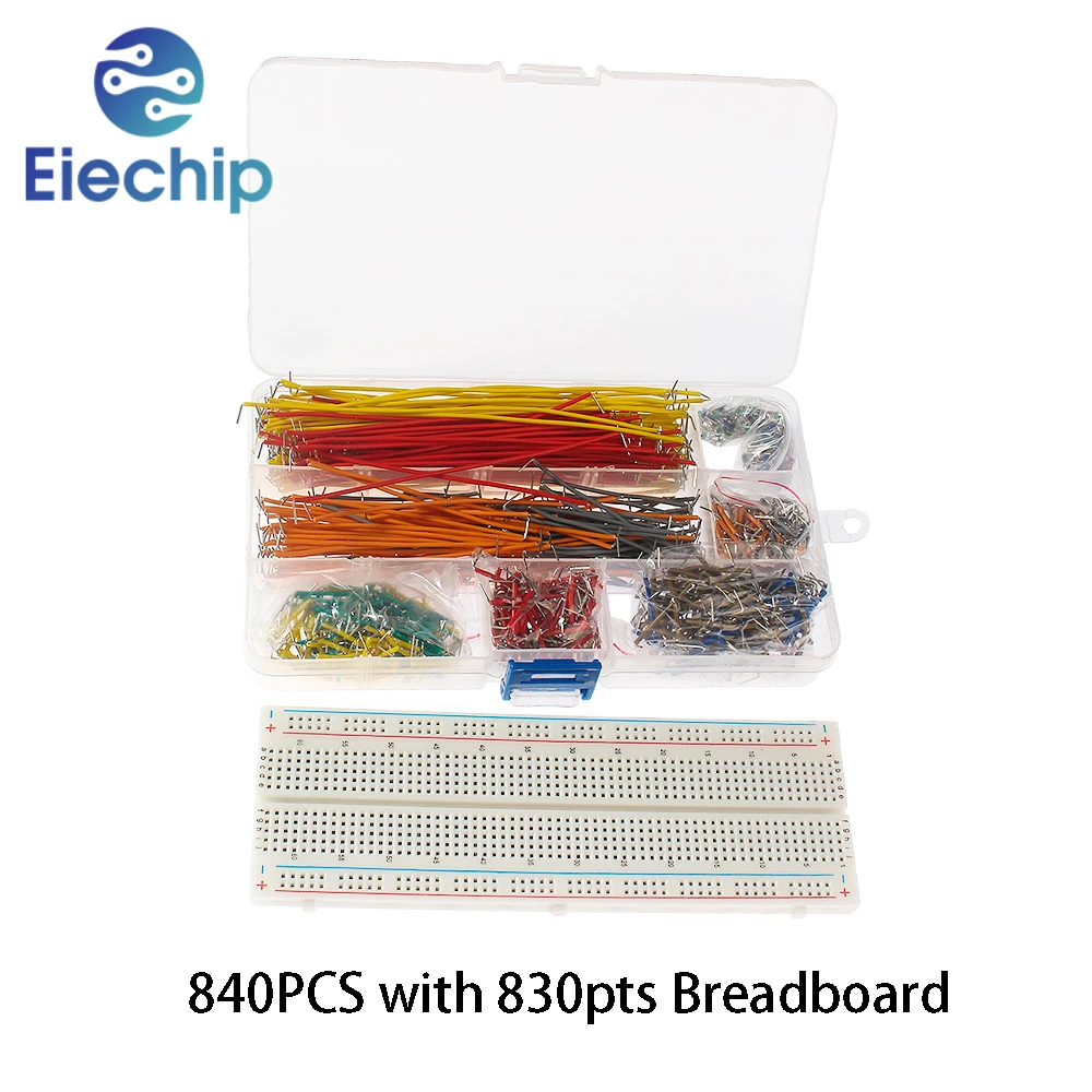 840PCS U Shape Breadboard Jumper Cable Wire Kit 14 Different Lengths Jumper MB102 400 830 Tie Points Solderless PCB Breadboard