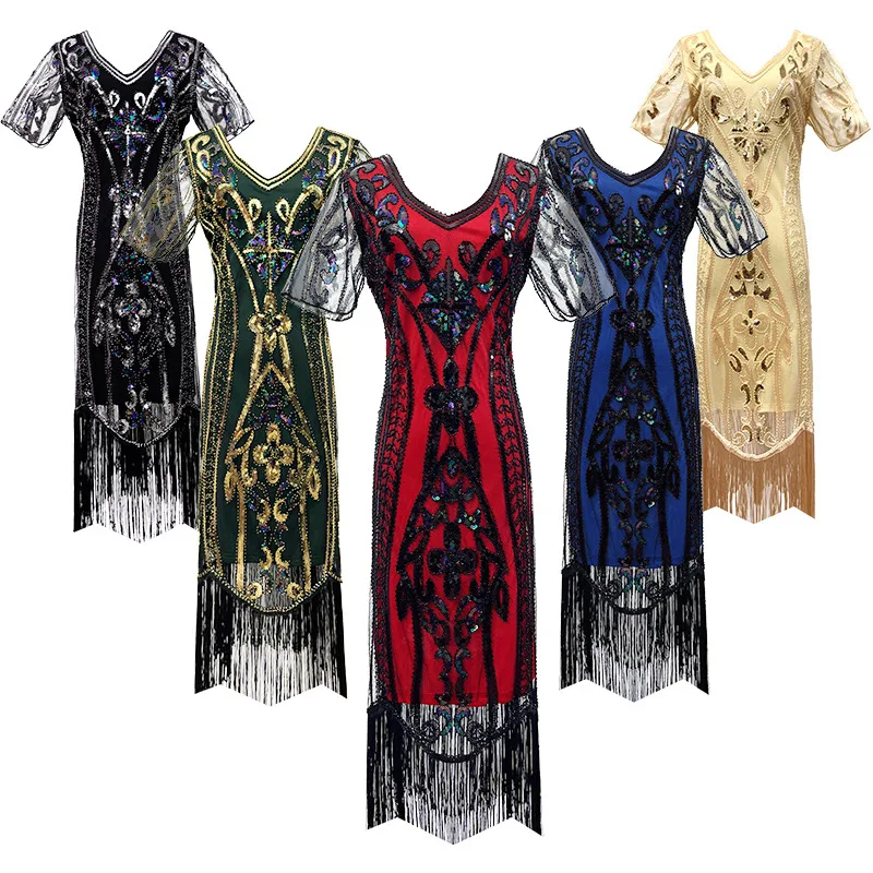 

Women 1920s Crystal Fringe Flapper Dress Art Deco Beaded Gown Gatsby Era Soirées Vintage Stage Costume Halloween Speakeasy