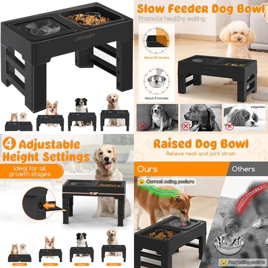 

2-in-1 Elevated Dog s with -, 4 Height-Adjustable Raised Dog Bowls, Non-Slip Food and Water Bowls with Stand for Small, Medium,