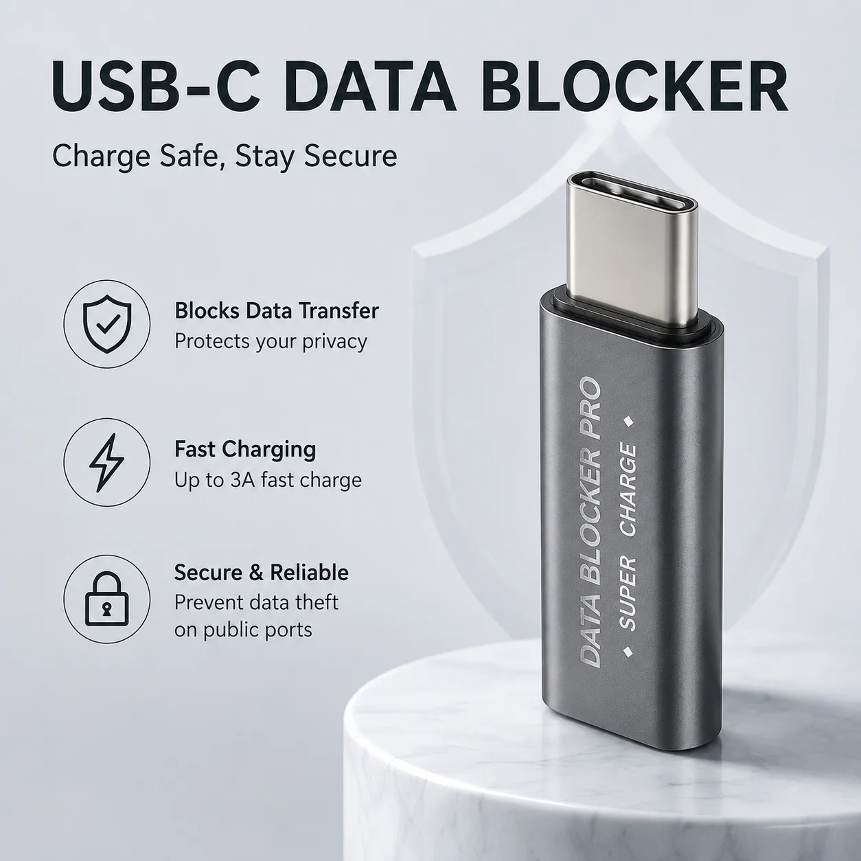 Type-C USB Data Blocker Charging Only Adapter Fast Charge Data Protection Security Adapter Aluminum Alloy for Phone Laptop