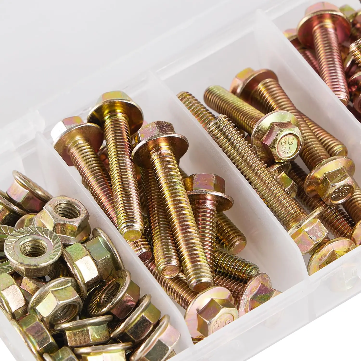 80 قطعة M5x16/20/25/30 مللي متر متري شفة مسدس الترباس مع مجموعة متنوعة من الجوز ، سبائك الصلب الصف 8.8 ، الزنك الأصفر مطلي