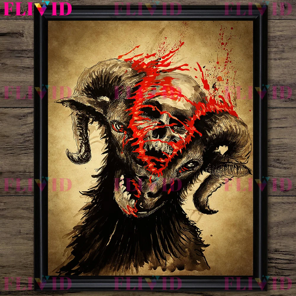 Pagan Witchcraft And Skeleton Demon,Abstract Wall Art Canvas Painting,Dark Witchcraft Aesthetics Gothic Art Poster Print Decor