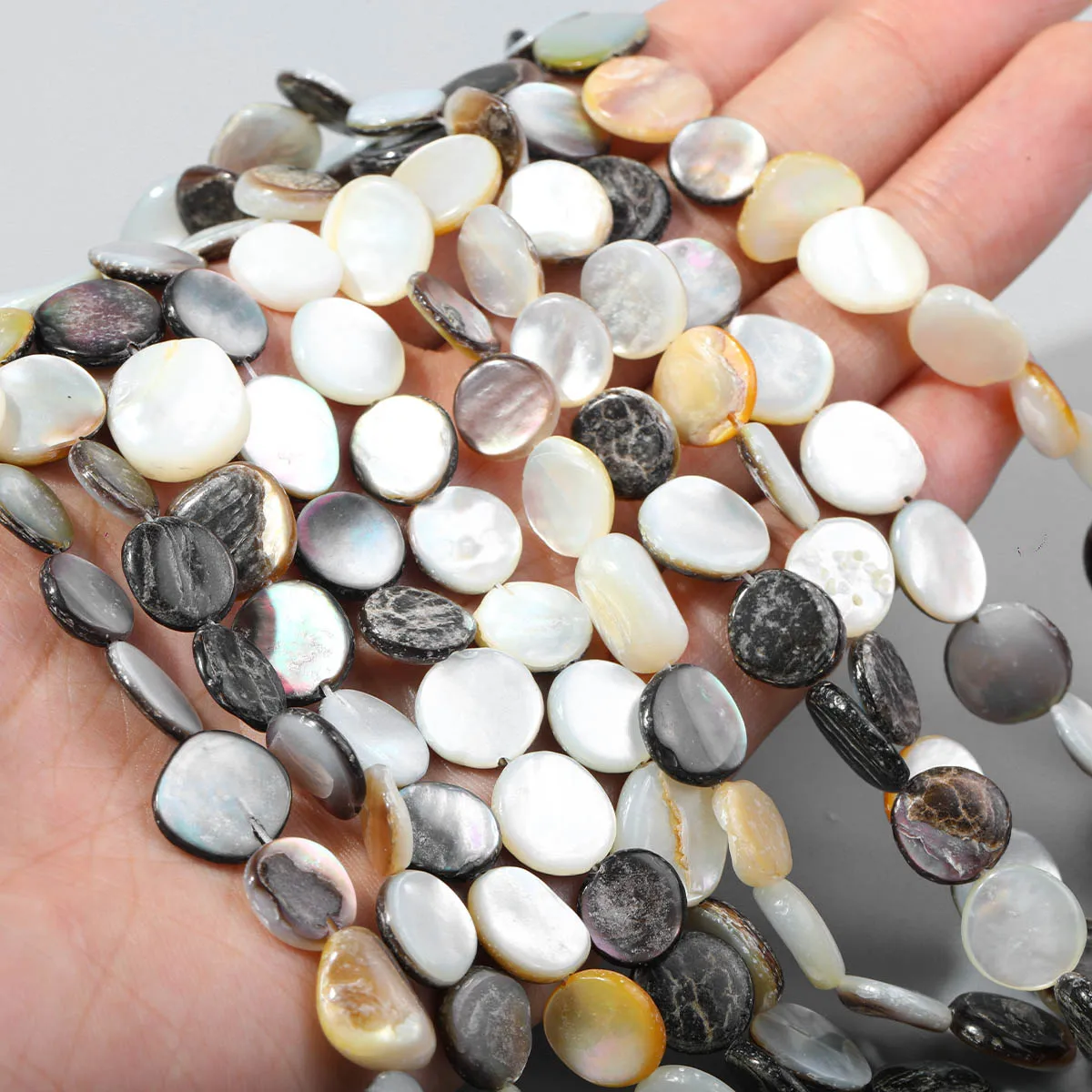 12mm 16Pcs Black Mother of Pearl Natural shell beads Spacer Loose Beads for Jewelry Making DIY Bracelets Necklace Accessories