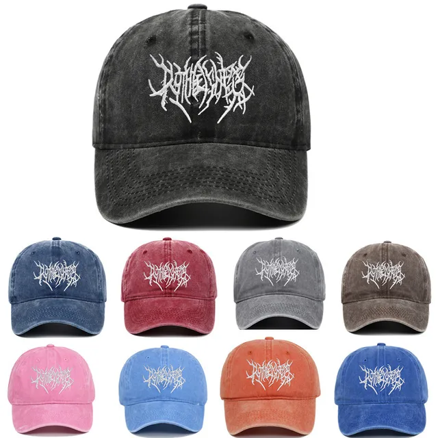 Modna haftowana czapka z daszkiem w stylu rockowym z unikalnym logo