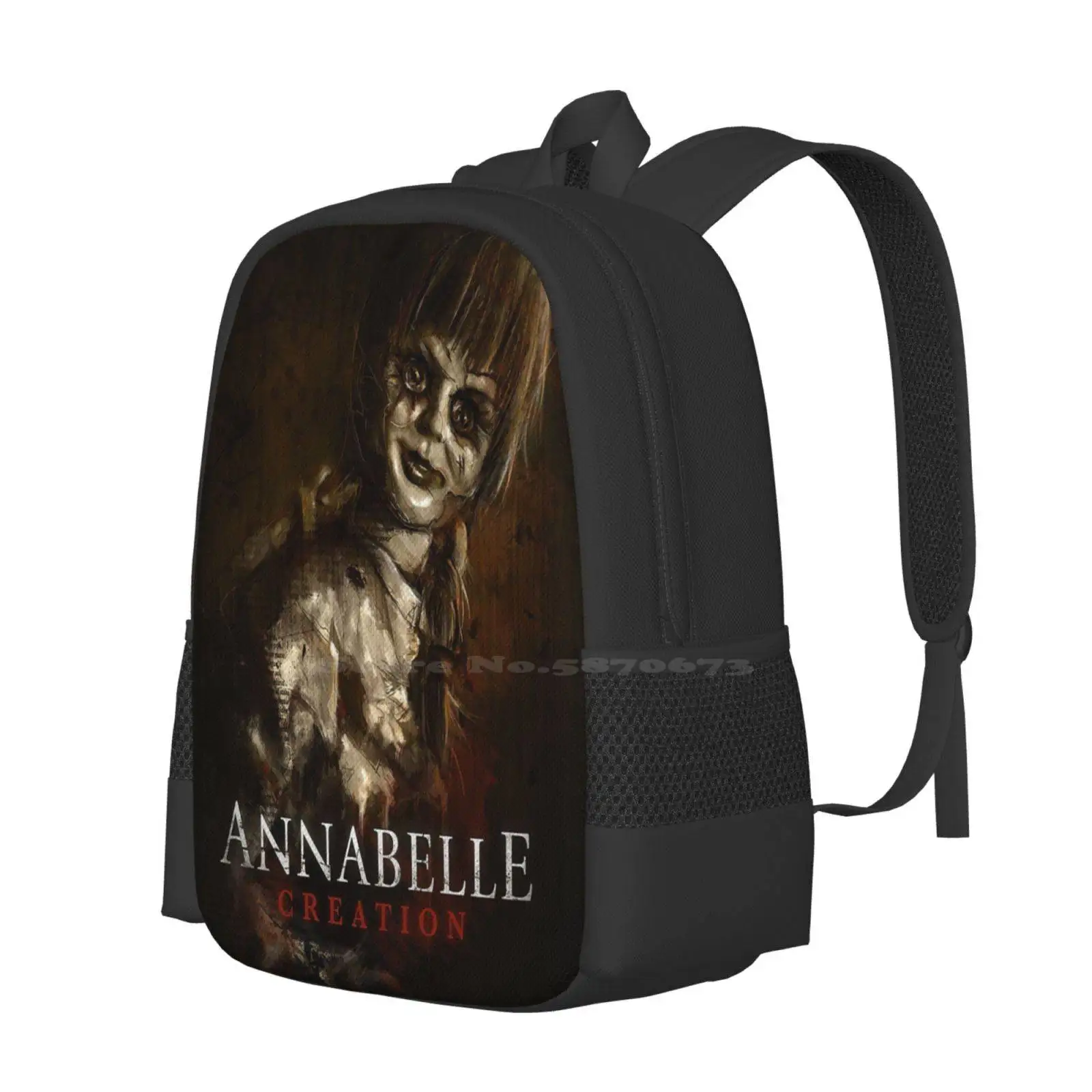 Annabelle กระเป๋าเป้สะพายหลังนักเรียนวัยรุ่นสร้างกระเป๋าออกแบบรูปแบบตุ๊กตาสร้างความหวาดกลัวเหนือธรรมชาติอเมริกันสหรัฐอเมริกา