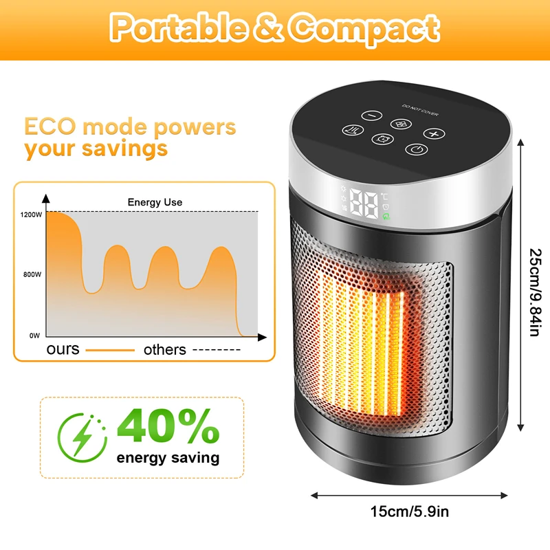 New 6-in-1 Desktop Heater Home Remote Control Timed 1500W PTC Ceramic Electric Heater 2s Fast Heat Silent Heater Energy Save