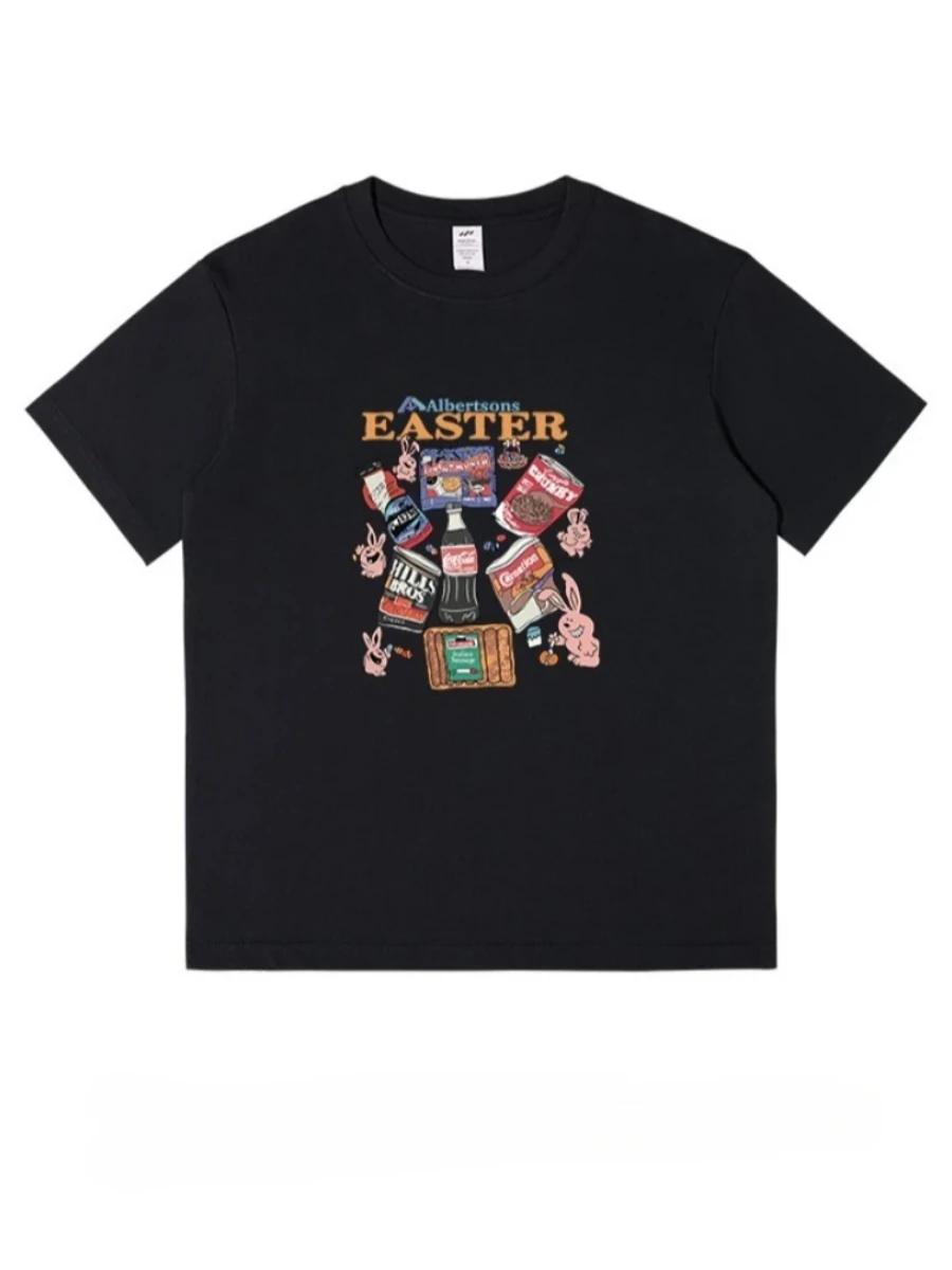 

2026 New Couple Oversize Printed T-Shirt Creative Printed 100% Cotton Women's Crew Neck Short-Sleeve Tee