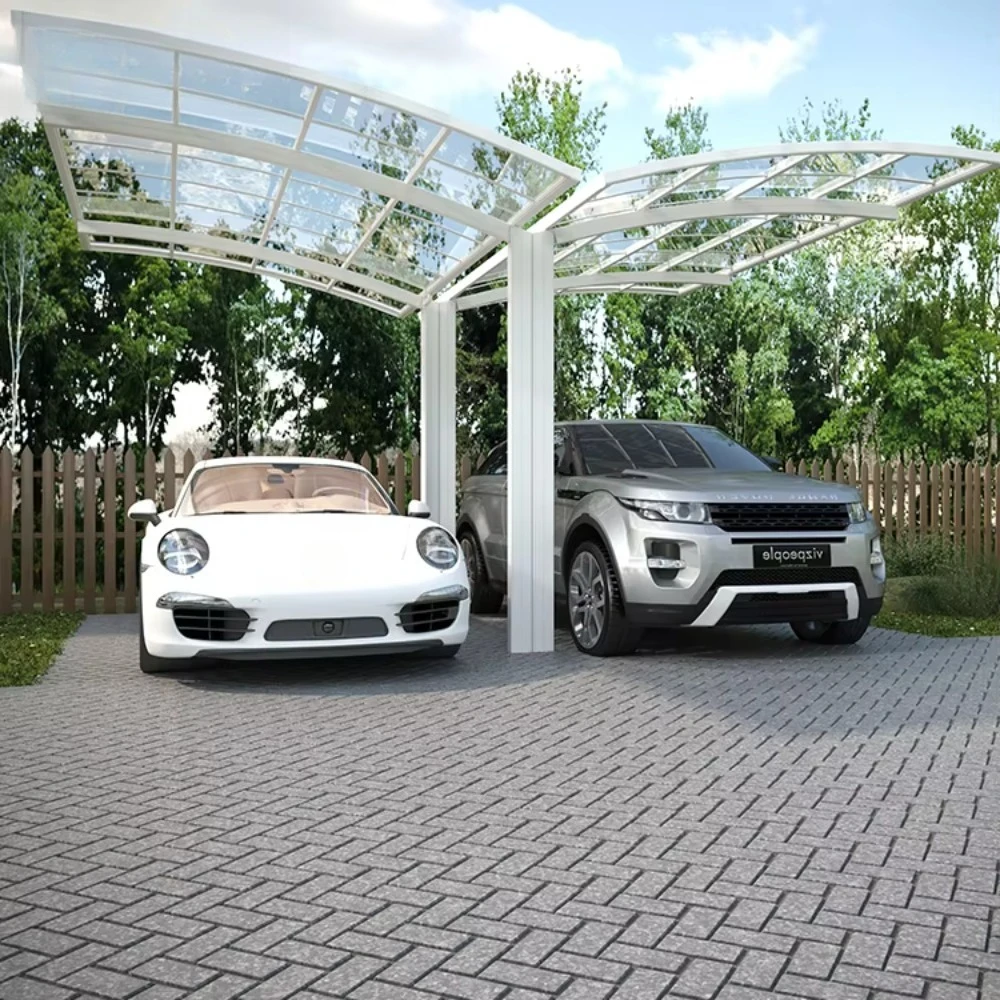 2 Car Waterproof Aluminum Carport, Thickened Double Layer Outdoor Parking Shelter For Vehicle Protection